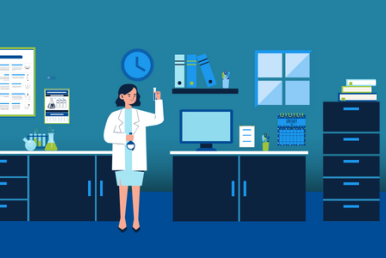 Illustration of lab technician in lab