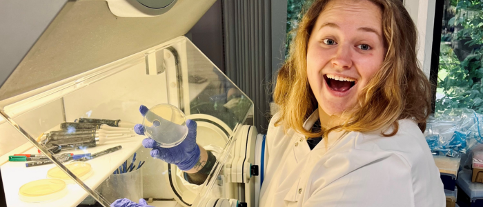 Anne Williams with Whitley Anaerobic Workstation.