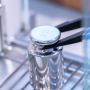 Calibration weight placed on analytical balance