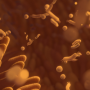Close up illustration of the microbiome in orange tones